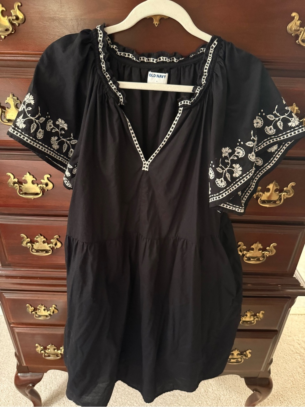 Old Navy Black Mini Dress with White Floral Embroidery